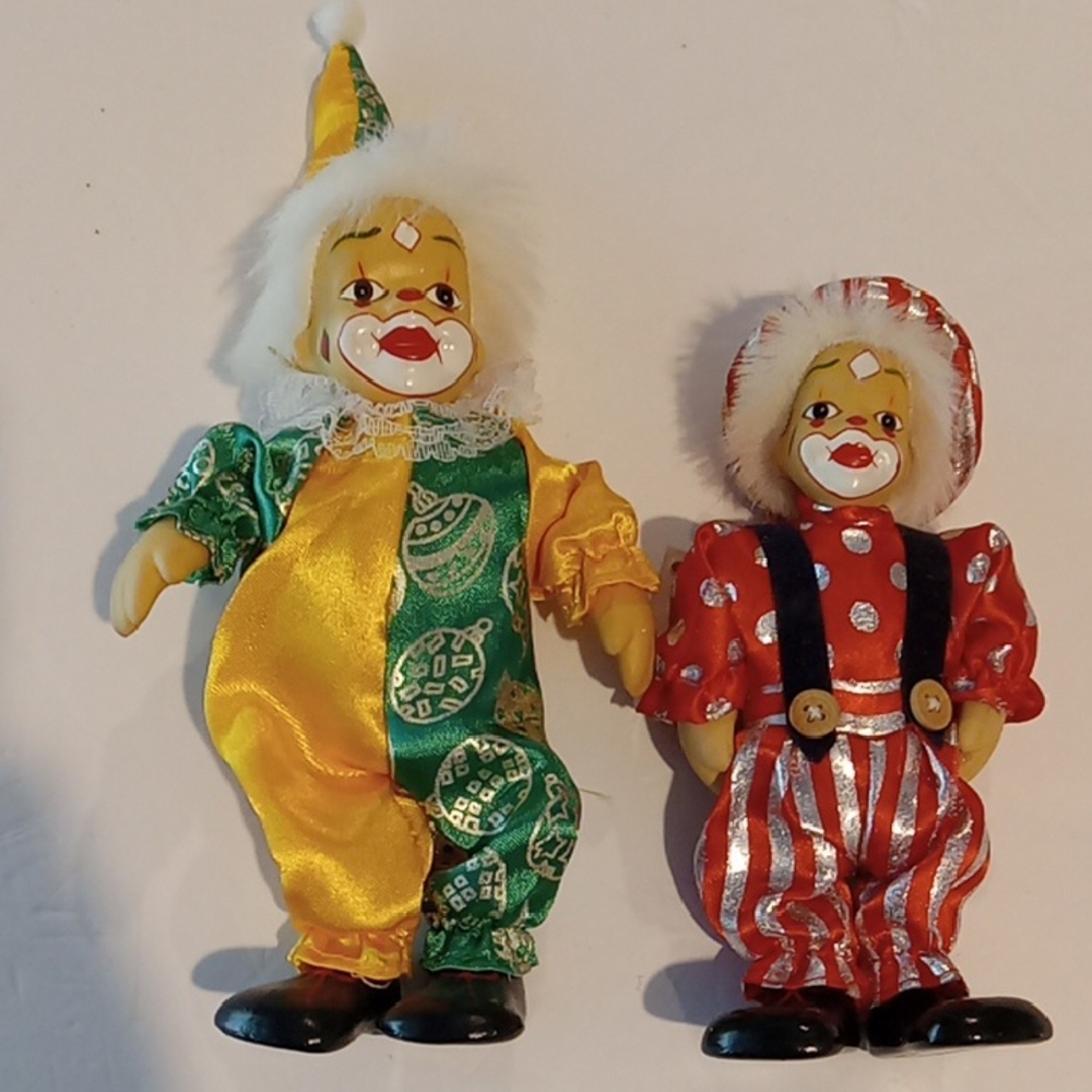 Colorful Clown Doll Set Of 2 Figurerines